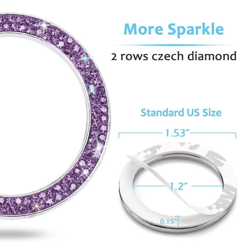 ToBeQueen Purple Car Bling Ring  Diamond Rhinestone Push Start Emblem Sticker  Interior Crystal Car Decor Bling Car Accessories(Purple) - Image 4